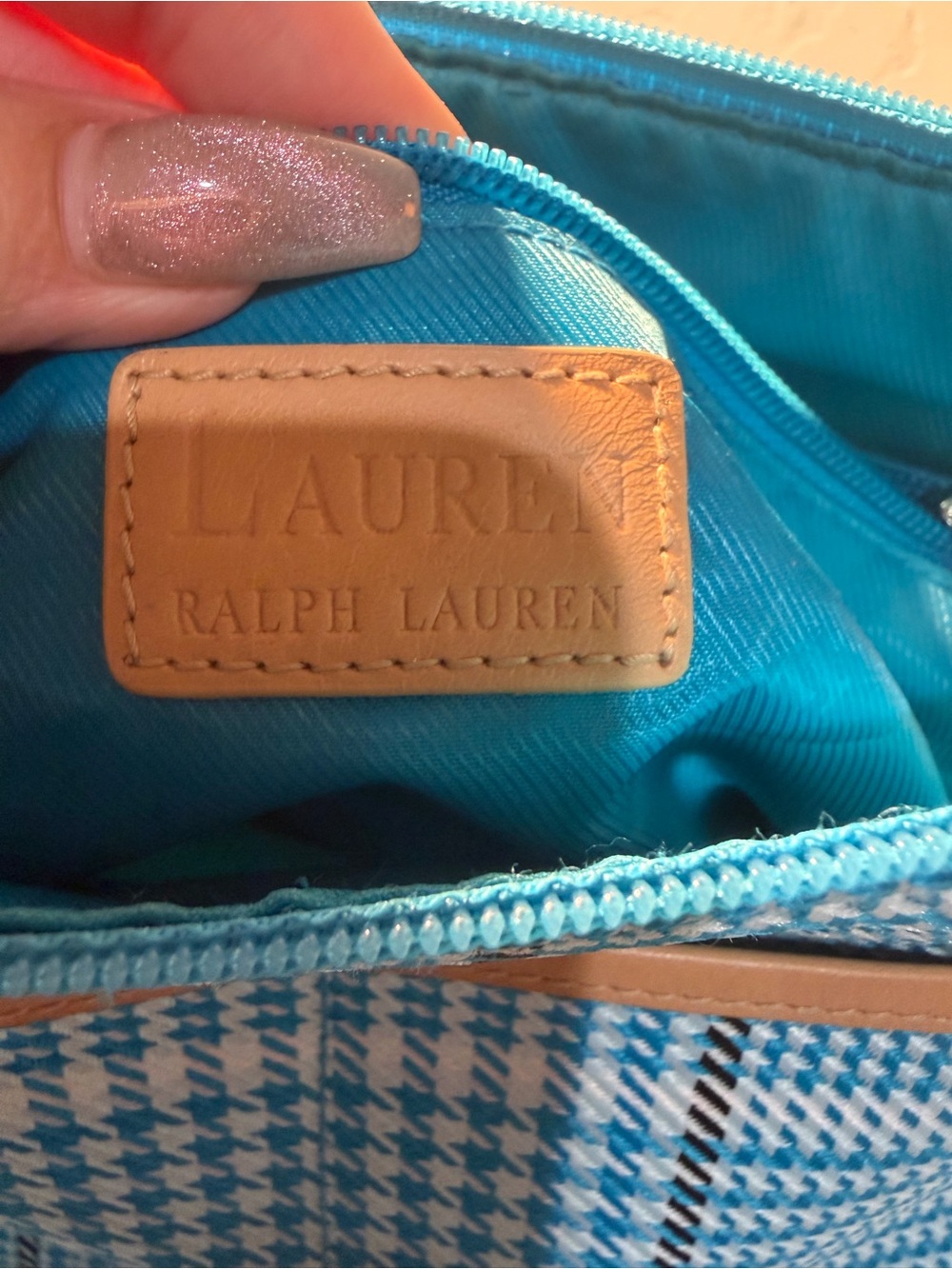 Ralph Lauren Houndstooth Shoulder Bag Vintage Plaid Fabric Purse with Leather - Picture 12 of 12